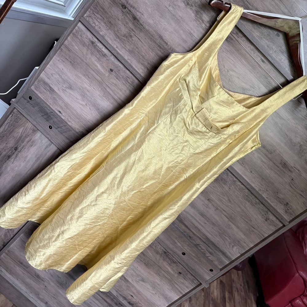 Willow Glenn New York Yellow Gold Textured Silk Dress Side Zip Women's 14